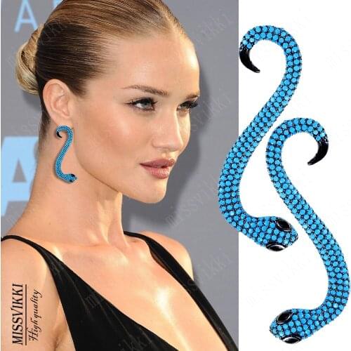 Missvikki Elegant Fashion Luxury Snake Pendant Earring Curved Design Full Micro Cubic Zirconia CZ Prevent allergy 5 Colors