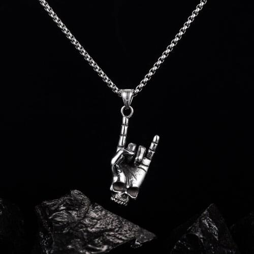 Fashion Rock Roll Damaged Skull Pendant Necklace Mens Fashion Biker Rock Punk Jewelry Antique Chain