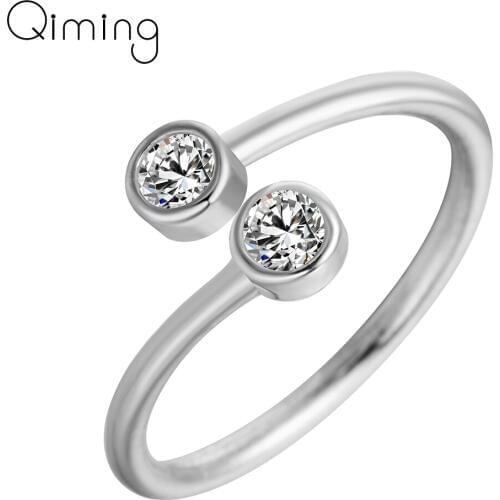 FashionCrystal Rings for Women Fine Jewelry Adjustable Double Round CZ Ring Open Midi Toe Engagement Rings