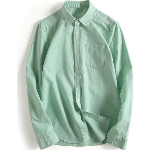 Mens Long Sleeve Solid Oxford Dress Shirt with Left Chest Pocket Quality Male Smart Casual Slim-fit Tops Fashion Shirts TS-291