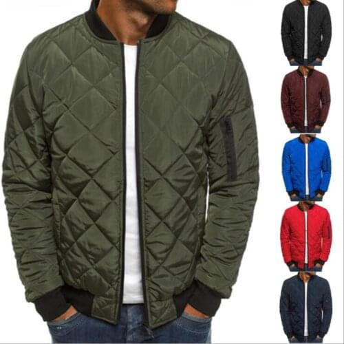 Mens Solid Bomber Jacket Classic Jacket Zip Up Light Weight Warm Jacket Outdoor Diamond Coat Slim Fit Windbreaker Jacket