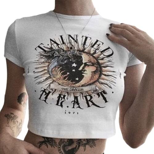 2021 New Womens Casual Short Sleeve T-shirt Summer Personality Printing Exposed Navel Pullover Tops