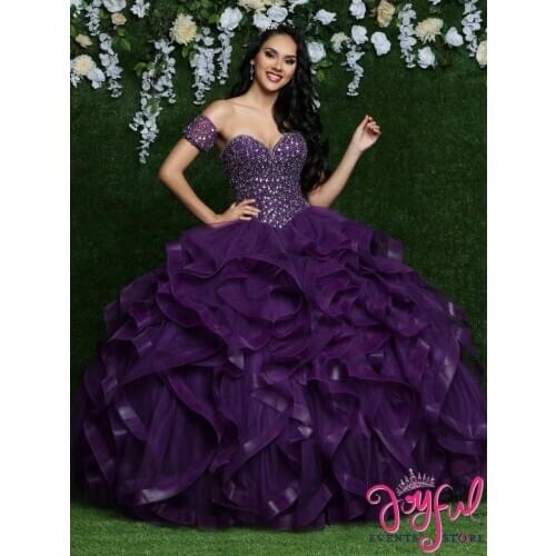 Charming Crystal Beaded Top Purple Quinceanera Dresses with Removeable Sleeves Sweet 16 Dress Ruffles Skirt vestidos de 15 años