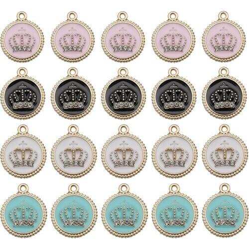 5Pcs Crown Enamel Charms Pendants 16x19mm DIY Jewely Making Alloy Findings Accessory For Neacklaces Earrings