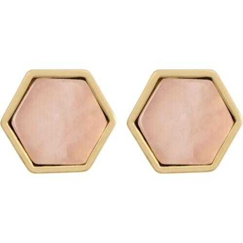 Lovely Gold Color Plating Peach White Black Green Marble Stone Hexagon Stud Earrings For Women Daily Anniversary Party Jewelery
