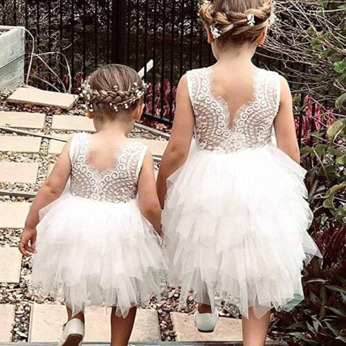 Girls Fluffy Cake Smash Dresses For Kids Toddler Lace Backless Wedding Birthday Party Baptism Princess Dress Children Clothes