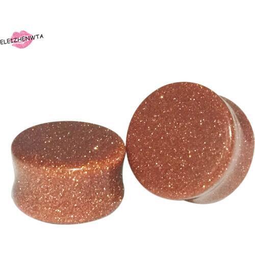 ELEIHENWTA 6mm-16mm 2 pcs /lot Gold Stone Ear Tunnel Ear Plug Flesh Piercing Body Jewelry Ear Expander Reamer Stretching