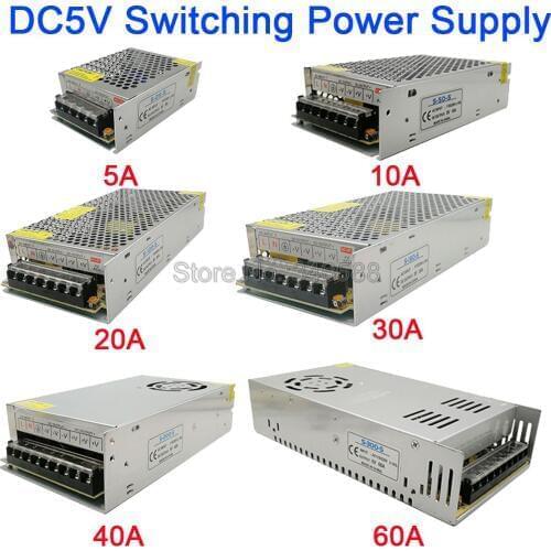 5V Regulated Switching Power Supply 5A 10A 20A 30A 40A 60A AC110V / 220V to DC5V Power Supply Unit 5 Volt Power Driver