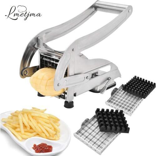 LMETJMA French Fry Cutter with 2 Blades Stainless Steel Potato Slicer Cutter Chopper Potato Chipper For Cucumber Carrot KC0213
