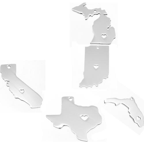 Risul California,Florida,Texas,Michigan,Indiana Map Stainless steel US states pendant charms both sides mirror polished 100pcs