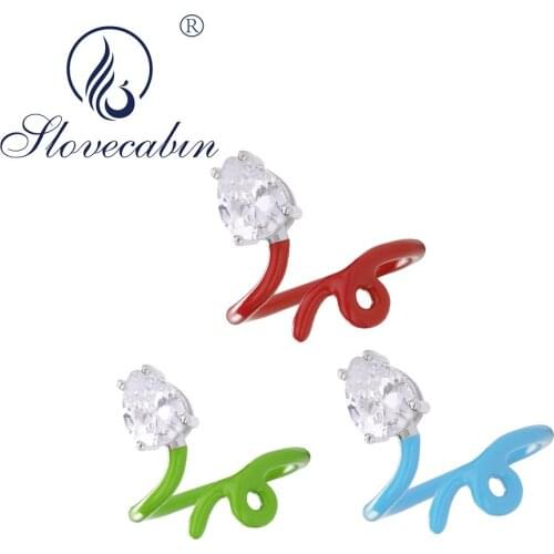 Slovecabin 925 Sterling Silver Colored Enamel Finger Ring With Clear CZ Heart Neon Wire Wrap Wedding Ring Femme Fine Jewelry