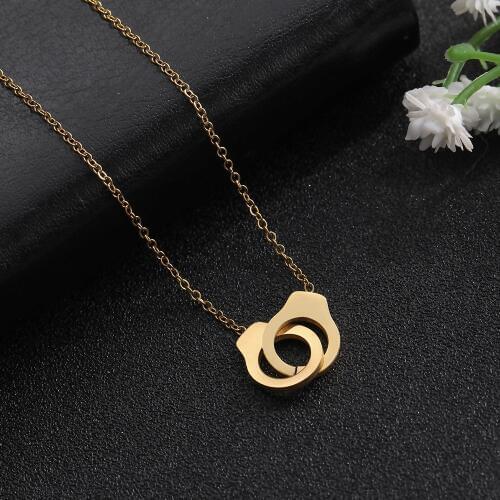 Skyrim Fashion Gold Color Stainless Steel Handcuff Necklace Women Statement Chain Choker Necklaces Jewelry Female Gift