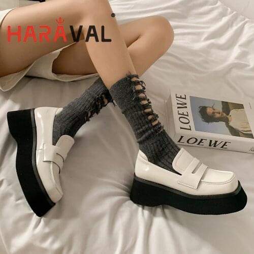 HARAVAL Women Pumps Shoes Elegant Fashion Mary Janes Genuine Leather Square Toe Platform Classics Casual Shoes Women A257