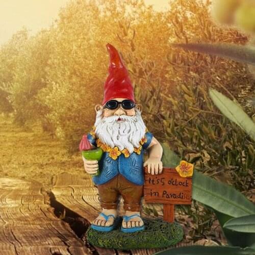 MLGB Resin Funny Gnome Figurines with Welcome Sign Its 5 O'Clock in Paradise Statue for Outdoor Home Garden Yard Decoration