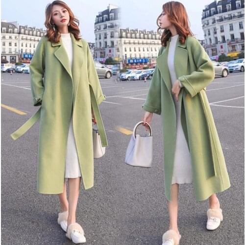 Cotday Yellow High-quality Belt Women Woolen Windbreaker Elegant Spring Casual Wool Woolen Blend Overcoat
