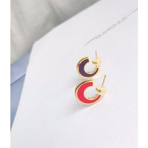 SLJELY 1pc High Quality 925 Sterling Silver Yellow Gold Color and Red Enamel Single Earring Paved Zirconia Women Fashion Jewelry