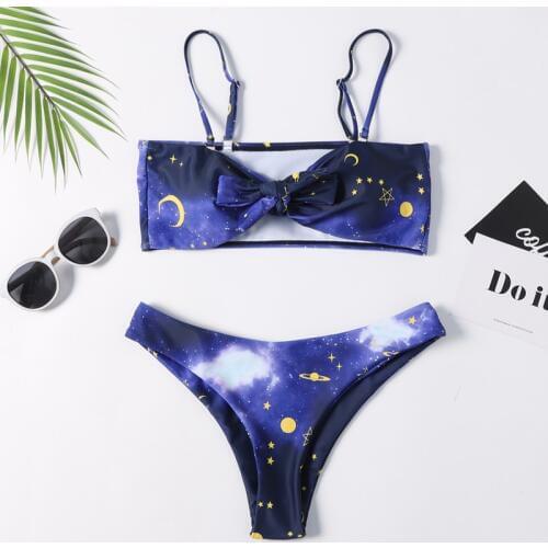Bandeau swimwear women push up swimsuit female Star Print micro bikini 2019 sexy bathing suit beach bathers Biquini Blue