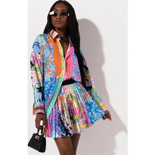 Two Piece Women Sets Autumn Summer Shirt Top And Mini Skirt Set Matching Sets Woman Two Pieces Outfits White Womens Set