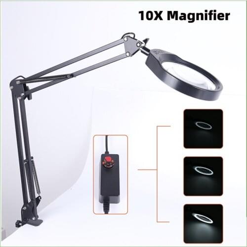 10X USB LED Magnifying Glass 3 Colors Illuminated Magnifier Lamp Loupe Reading/Rework/Soldering Crafts Hobby DIY Tool