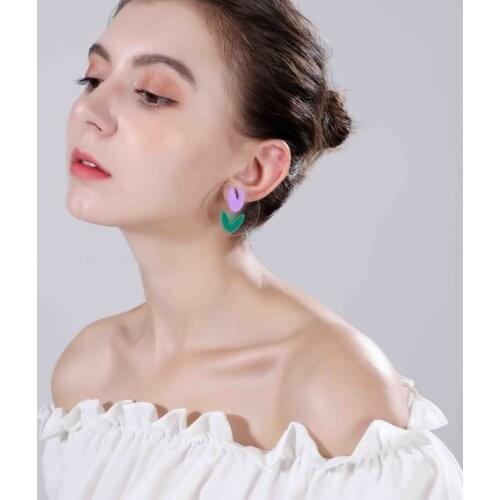 2021 Women Punk Earrings Tulip Earrings Charm Hip Hop Girls Gift Cute Stud acrylic jewelry Evening Party Earring