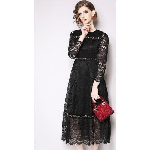 2021 Sping Dresses Womens Fashion Slim Sexy Vestido European Long sleeve Casual Office Slim Party Lace Dress
