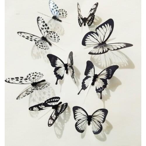 3D Black And White Butterfly Sticker Art Wall Decal Home Decoration Room Decor Hot Sale wall decor wall sticker