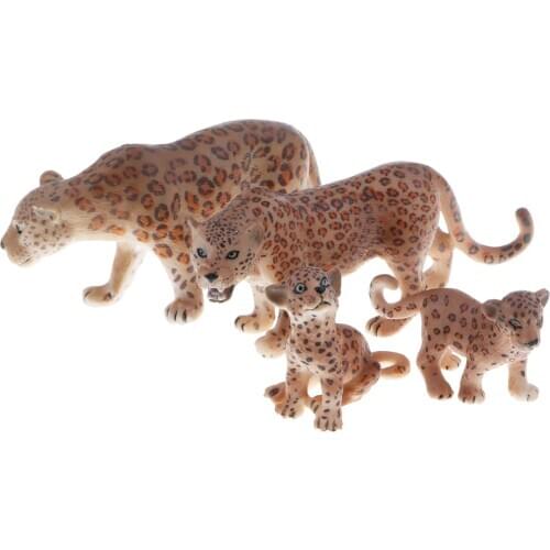 4Pcs Plastic Realistic Jaguar Wild Animal Model Action Figure Doll Toy for Kids Toddlers, Home Decor, Collection
