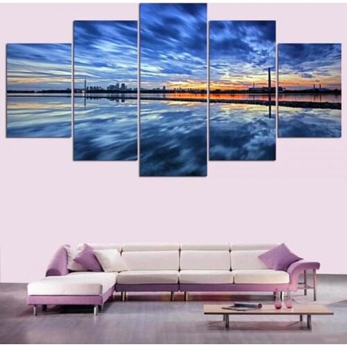5Pcs Hd Landscape Photography White Cloud Sky Clear Lake Reflection Beautiful Home Frameless Printing Decoration Posters