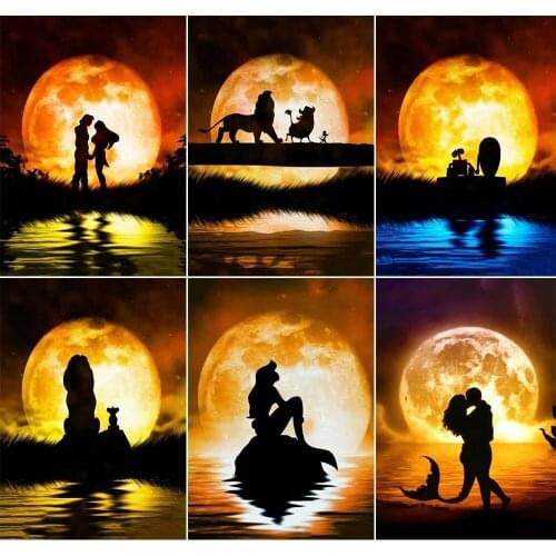 5d Diy Square / Round Diamond Embroidery "cartoon Moonlight" Diamond Cross Stitch Mosaic Set Home Decoration Gift