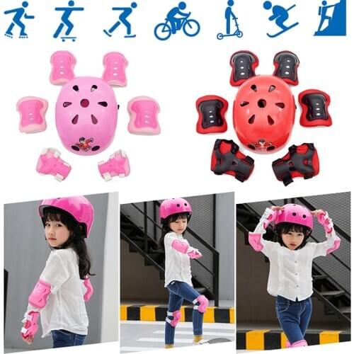 7 PCS Roller Skating Protector Set Boys & Girls Kids Skate Cycling Bike Safety Helmet Knee Elbow Pad Set For 3-15 Years Old Kid