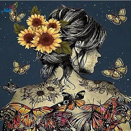 Nabi Full Dill 5d Diamond Painting New Arrivals Portrait Girl Rhinestones Diamond Embroidery Sale Butterfly Mosaic Decortion Art