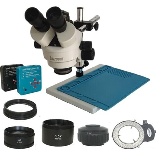 Free Shipping 3.5X-90X Simul-Focal Trinocular Stereo Microscope+38MP 1080P USB Microscopio Camera+144 LED Lights PCB repair Kit