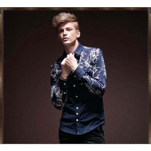 Free Shipping New fashion casual male mens 14251 winter clothes velvet thickened bottoming shirt FanZhuan warm floral mosaic