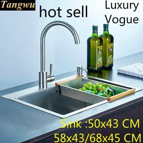 Free shipping Standard mini kitchen manual sink single trough durable food-grade stainless steel hot sell 50x43/58x43/68x45 CM