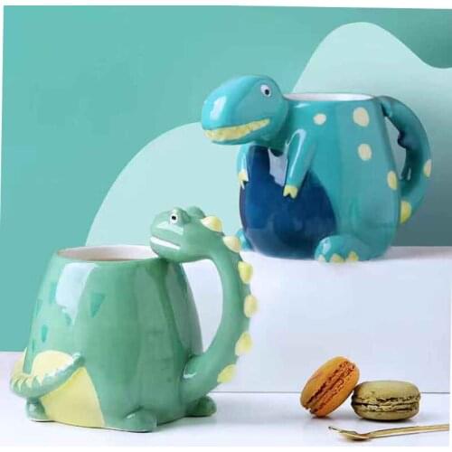 Breakfast Water Cup Large Cute Childrens Ceramic Milk Cup Oatmeal Creative Personality Small Dinosaur Mark Childrens