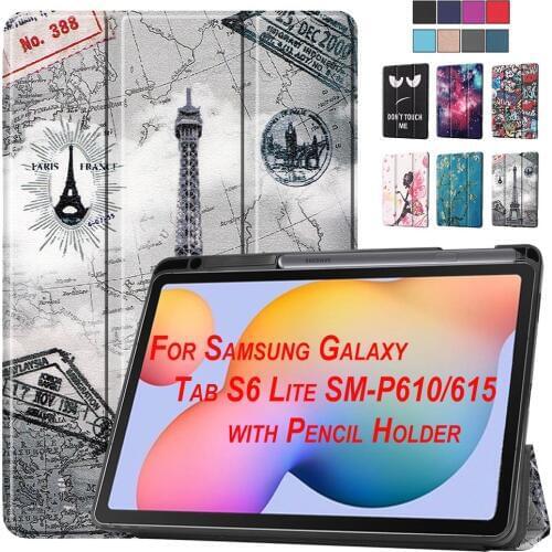 Case for Samsung Galaxy Tab S6 Lite with Pencil Holder SM-P610 SM-P615 PU Leather Cover for Funda Samsung Galaxy Tab S6 Lite