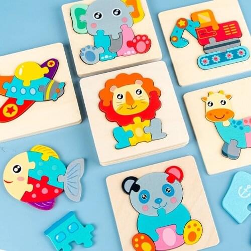 Wooden 3D Puzzle Baby Toys Cartoon Animal/Traffic Intelligence Wood Puzzle Early Learning Educational Toys for Children Gifts