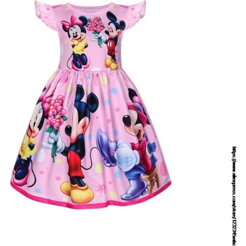 Disney princess Childrens clothing girl cartoon cotton dress Mickey mouse baby fashion layered dress minnie summer