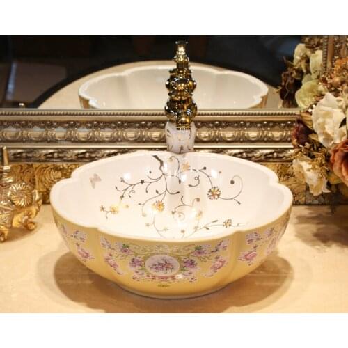 European-style Home Ceramic Counter Top Wash Basin High-quality Household Wash Basin Art Bathroom Wash Sink Ceramic Washbasin