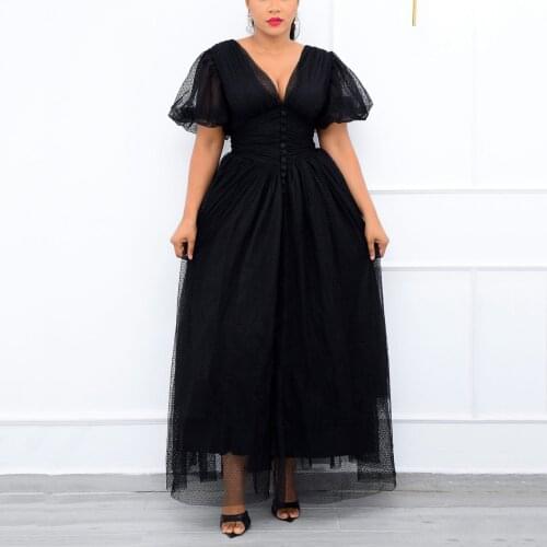 Elegant Black Lace Dresses for Women High Waisted V Neck Ankle Length Fashion Evening Night Party Vestidos Mujer Dress 2021 New