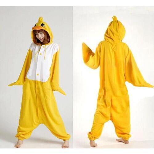Fleece Adult Woman Lady Yellow Duck Costume Onesies Pajamas Winter Cartoon Cosplay Animal Costume For Halloween Christmas Party
