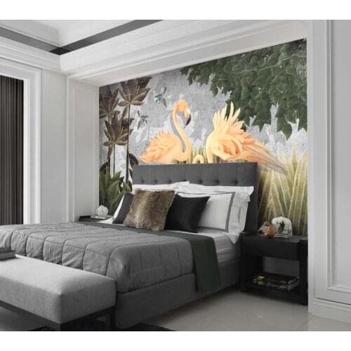 Custom background wallpaper tropical rainforest flamingo bedroom decoration wallpaper mural 3d wallpaper wallpaper wall for 3d