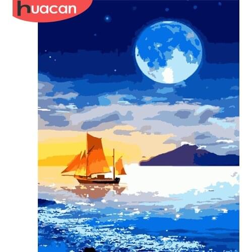 HUACAN DIY Pictures By Number Sea Kits Painting By Numbers Boat Hand Painted Picture Drawing On Canvas Art Home Decoration