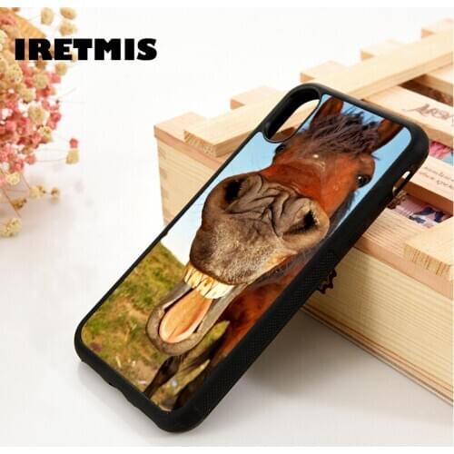 Iretmis 5 5S SE 6 6S Soft TPU Silicone phone case cover for iPhone 7 8 plus X Xs 11 Pro Max XR Funny Horse Laughing