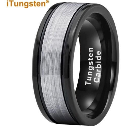 8MM Men Women Tungsten Wedding Band Black Men Ring Flat Band Brush Finish Comfort Fit