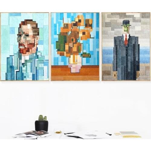 Van Gogh Sunflower Pixel Mosaic Canvas Paintings Abstract WaterColor Posters Prints Wall Art for Living Room Wall Decor Cuadros