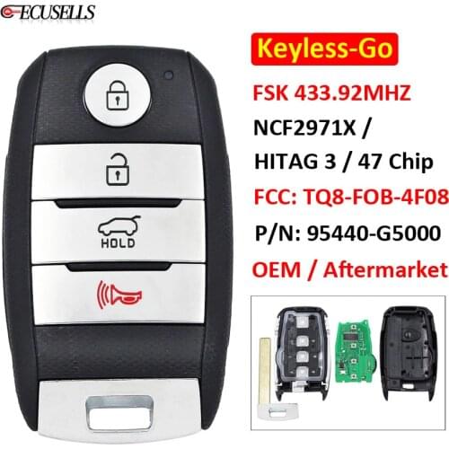 Keyless-Go OEM Remote Car Key FSK 433.92Mhz NCF2971X / HITAG 3 / 47 Chip for Kia Niro Touring LX EX Touring Hybrid TQ8-FOB-4F08