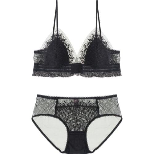 French womens lace bra set summer sexy panties bra set small chest French triangle cup beautiful back underwear ladies