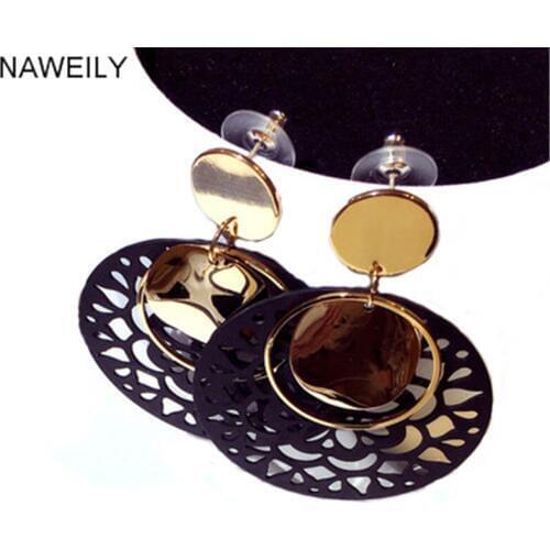 Exaggerated Big Circle Earrings For Women Black Hollow Round Earring Fashion Jewelry Fine Gift