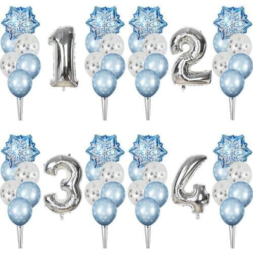 Girls Winter Party Decoration Balloon Sets Snowflake Confetti Latex Balloon 32inch Number Balloons For Kids Birthday Baby Shower